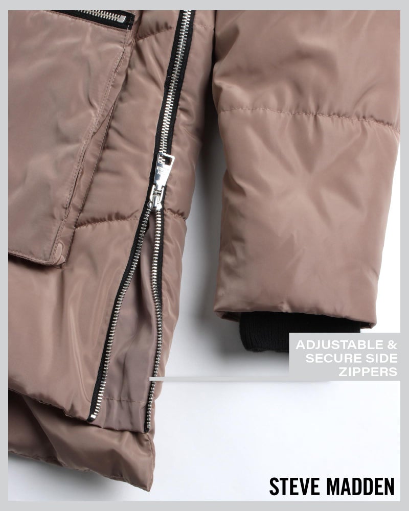 Steve Madden Women's Puffer Parka,Sand,Large - Image 4